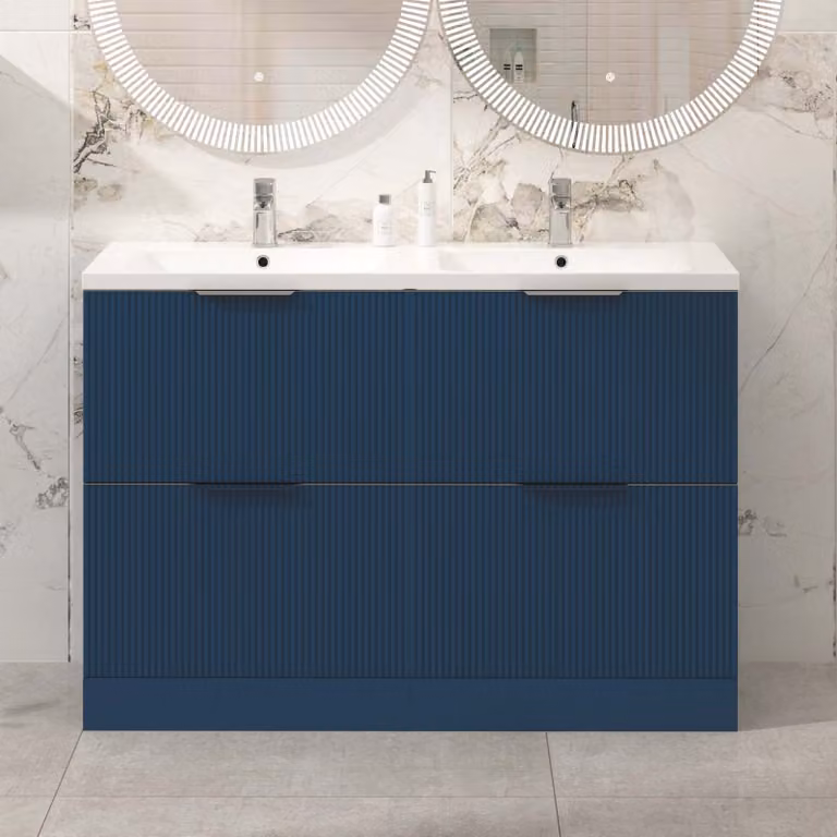 Royal Bathrooms Evora 1200mm Midnight Blue Fluted Floor Standing 4 Drawer Vanity Unit with Ceramic Basin