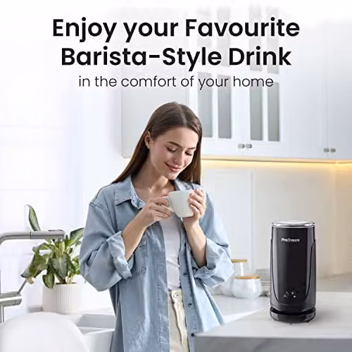 Pro Breeze 4-in-1 Electric Milk Frother, 240ml Automatic Hot and Cold Foam Maker and Milk Steamer in Black – 10
