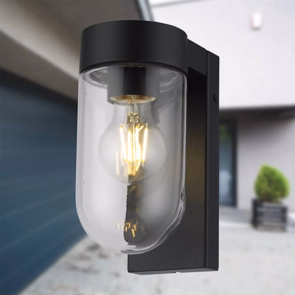 EONLION Modern Black Outdoor Wall Light with Transparent Glass, IP44 Rated for Garden and Terrace – 3