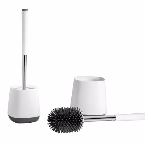 Nicoman Squircle Toilet Brush and Holder Set in White and Grey with Silicone Head and Stainless Steel Handle – 1