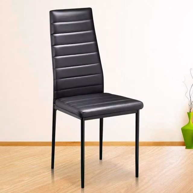 Kosy Koala Set of 6 Black Faux Leather Padded Dining Chairs with Metal Legs – 1