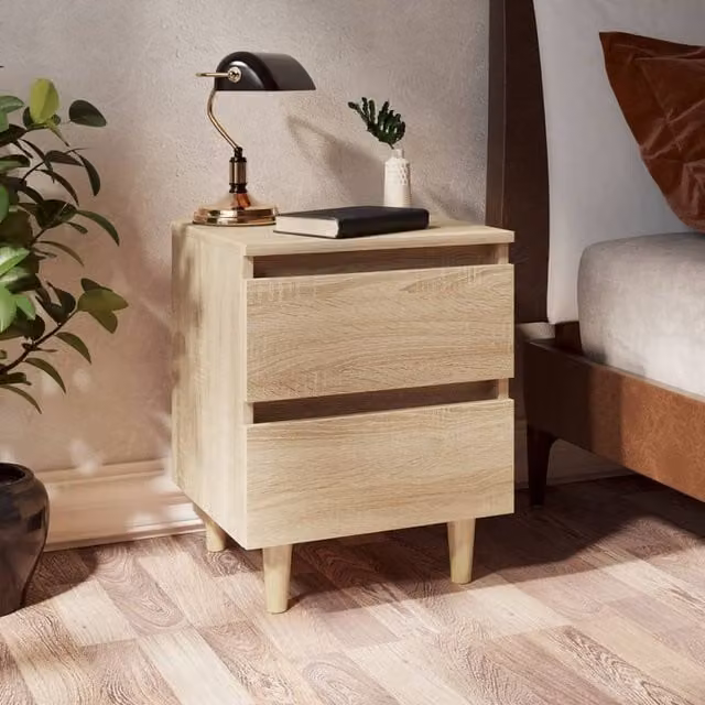 Berkfield Home Set of 2 Bedside Cabinets in Sonoma Oak and Brown with Solid Pinewood Legs, W: 40 cm, D: 35 cm, H: 50 cm – 1