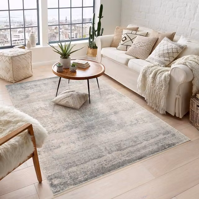 Desire Rugs Maia Abstract Grey Machine Woven Low Pile Washable Non Slip Area Rug
