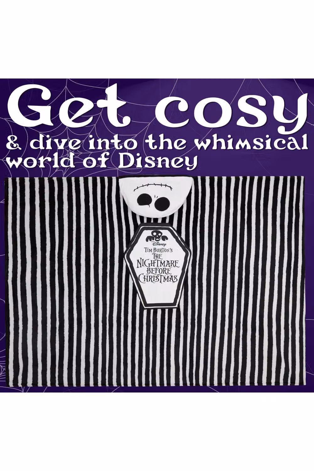 Disney The Nightmare Before Christmas Hooded Fleece Blanket in Black and White, W/D/H: 150 x 120 cm – 8