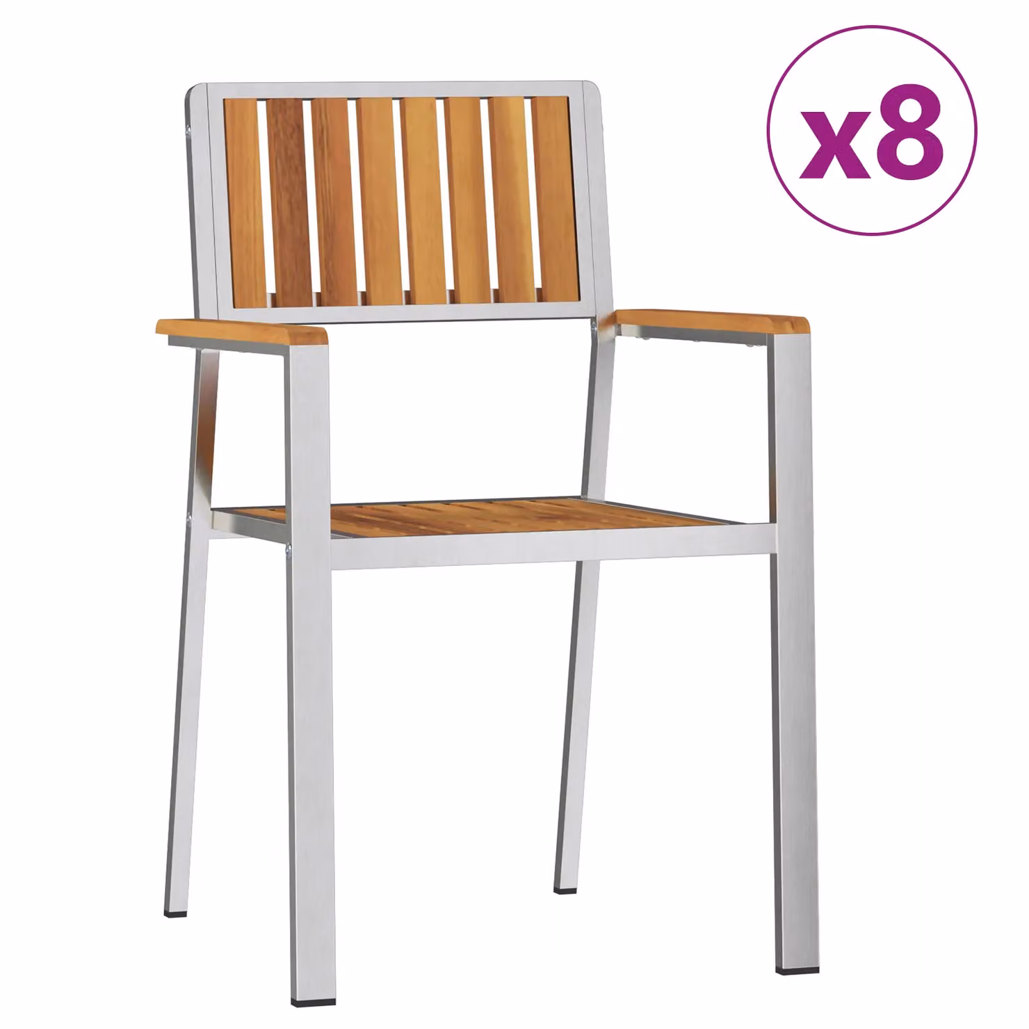 Berkfield Home Set of 8 Stacking Garden Chairs in Brown Solid Acacia Wood, W: 54.5 cm, D: 56 cm, H: 87 cm – 2