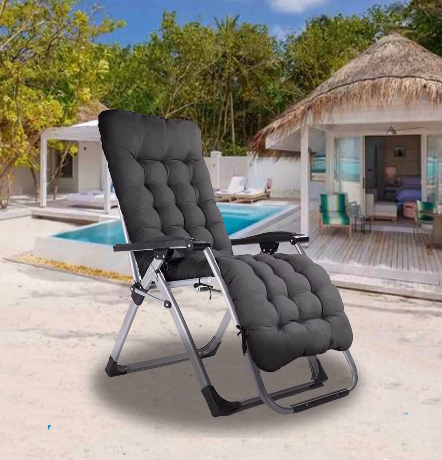 Smart Living UV-Resistant Rectangular Outdoor Seat Cushion with Thick Polyester Padding in Black – 6