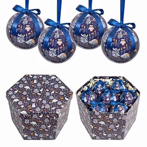 The Christmas Workshop Set of 14 Navy Blue Festive Animal, Flower and Bird Christmas Baubles, Diameter: 7.5 cm