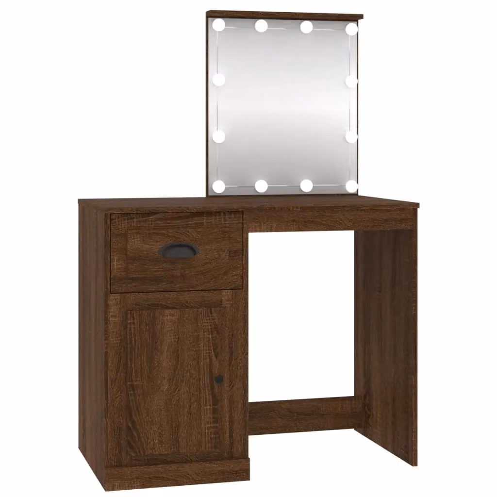 Berkfield Home Modern Dressing Table with LED in Brown Oak, W/D/H: 90 x 50 x 132.5 cm – 2