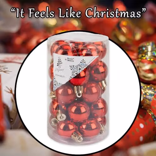 VFM e-Store Red Round Christmas Bauble Hanging Tree Ornaments, Pack of 25, Diameter: 3 cm – 7