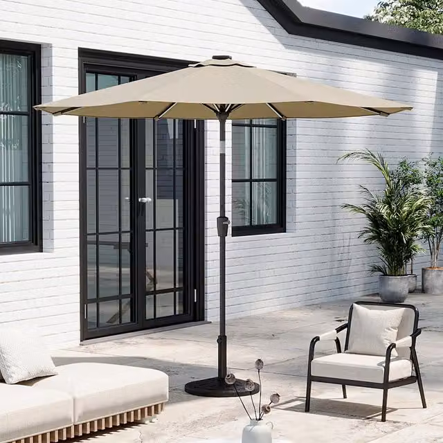 Breeins Freestanding Outdoor Patio Parasol with LED Strips and Concrete Base in Grey
