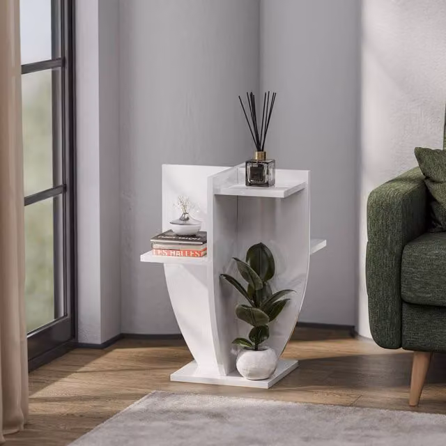 Decorotika Ceki Modern Plant Stand in White, W/D/H: 49.0 x 4.0 x 62.0 cm
