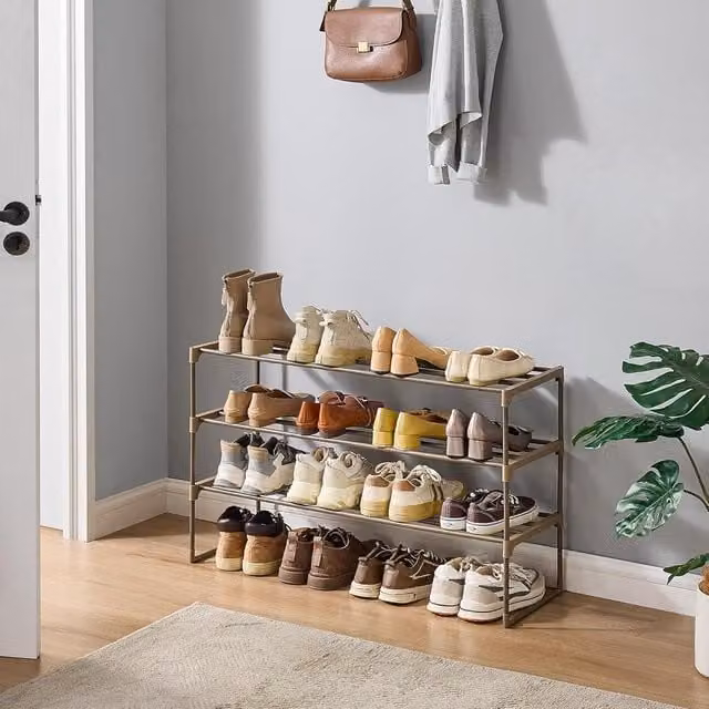 SONGMICS 3-Tier Stackable Metal Shoe Rack in Brown – 1