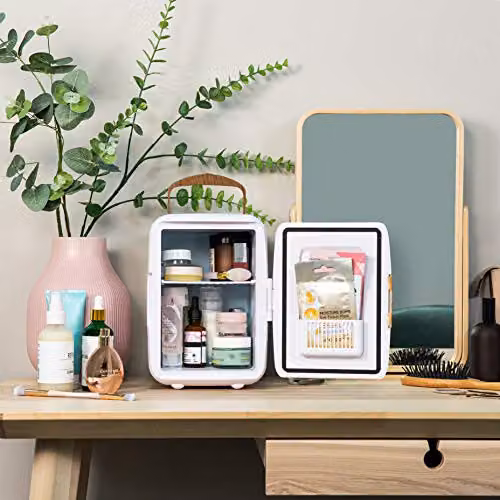 Russell Hobbs RH4CLR1001SCW 4L Mini Portable Cooler and Warmer for Drinks and Cosmetics, White and Wood Effect, W/D/H: 25.2 x 24.0 x 18.0 cm – 7