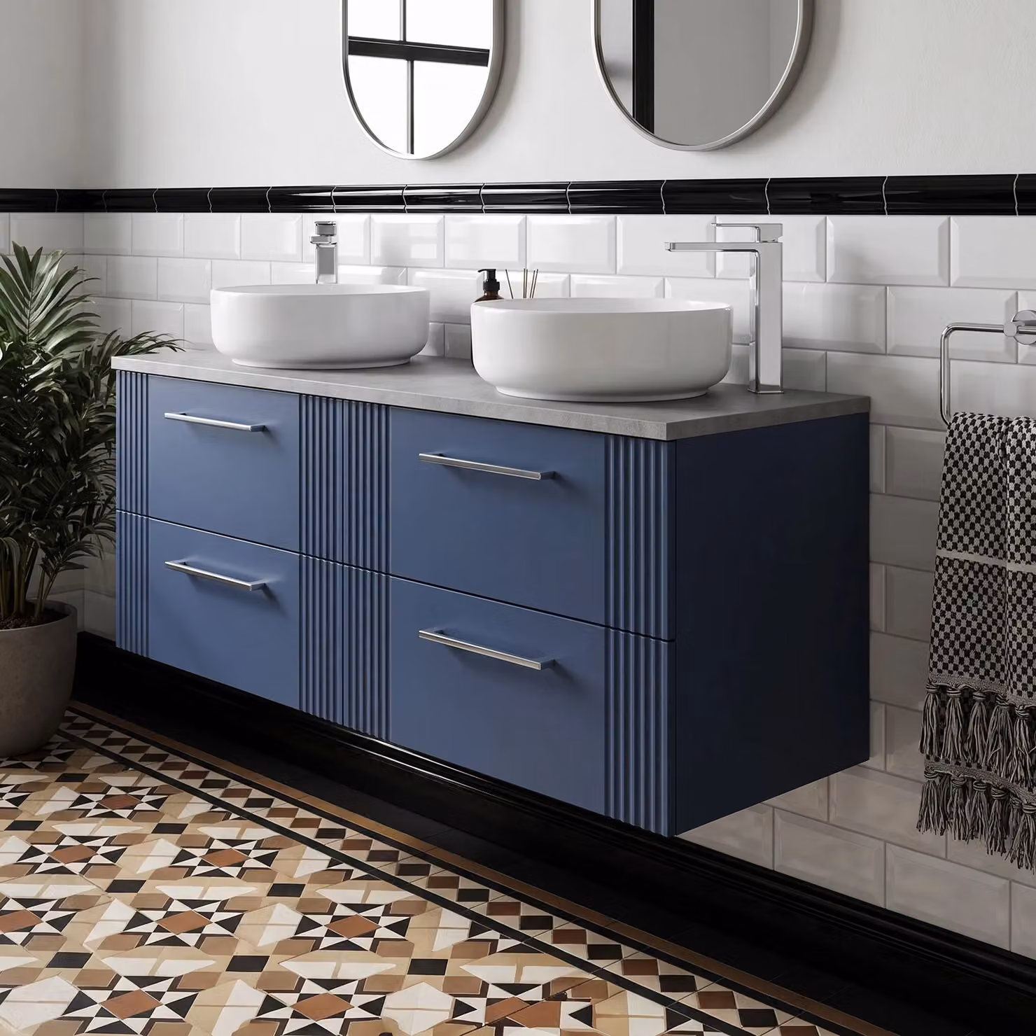 Balterley Wall Mounted Bathroom Vanity Unit with 4 Soft Close Drawers and Laminated Worktop, Blue and Bellato Grey, W/D/H: 120.5 x 39.0 x 51.8 cm – 2