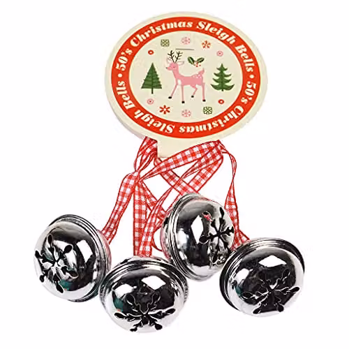 Dotcomgiftshop 50s Christmas Jingle Bells Silver Metal Reindeer Hanging Pendant Ornament