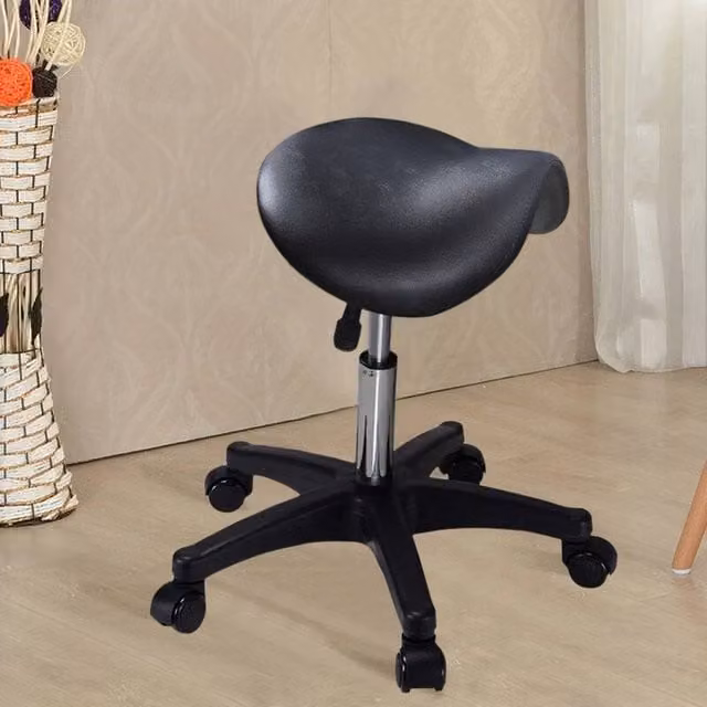 FORGEVIO Adjustable Salon Beauty Stool on Wheels in Black with Synthetic Leather and Metal Frame – 1