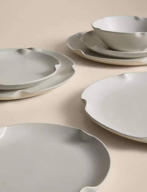 M&S 12 Piece Cream Stoneware and Bone China Dinner Service Set