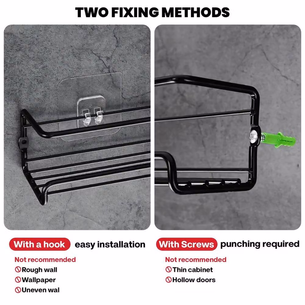 PAWNORA Set of 2 Black Metal Wall Mounted Shower Shelves and Bathroom Caddy Racks – 4