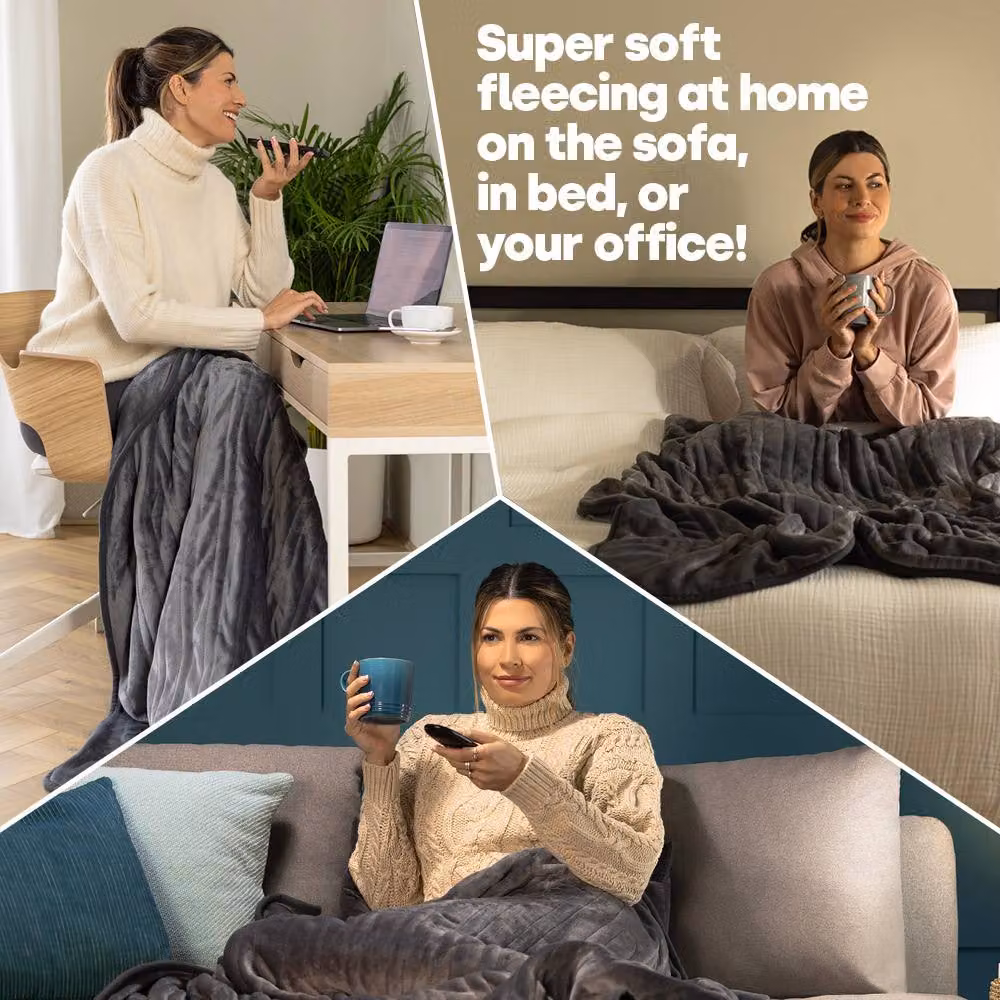 LIVIVO Electric Heated Fleece Over Blanket with Digital Control in Cool Grey – 6