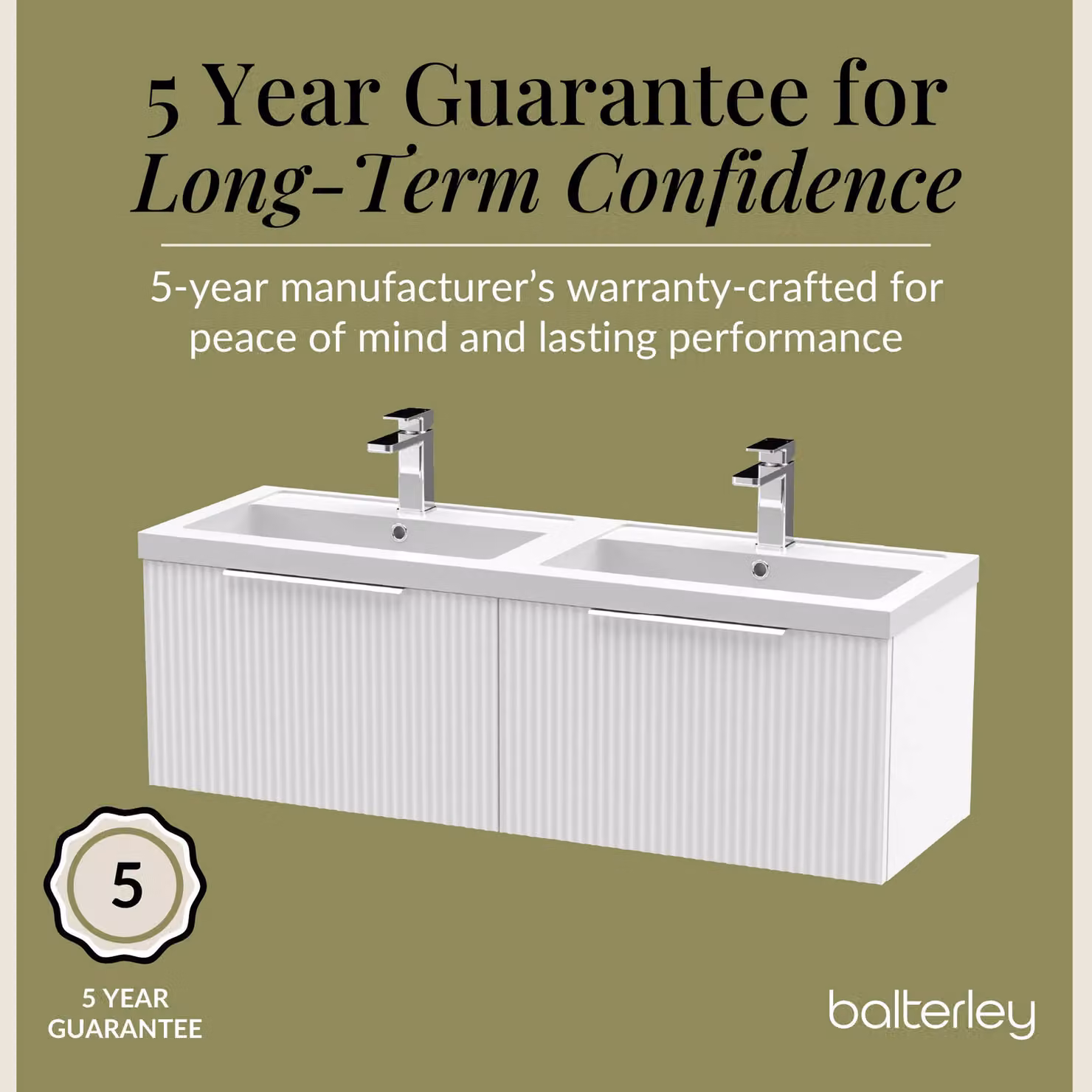 Balterley Fluted Wall Hung 2 Drawer Vanity Basin Unit and Basin in Satin White, Width: 120 cm – 2