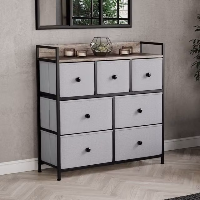 Vida Designs Modern Freestanding Chest of Drawers in Beige and Grey