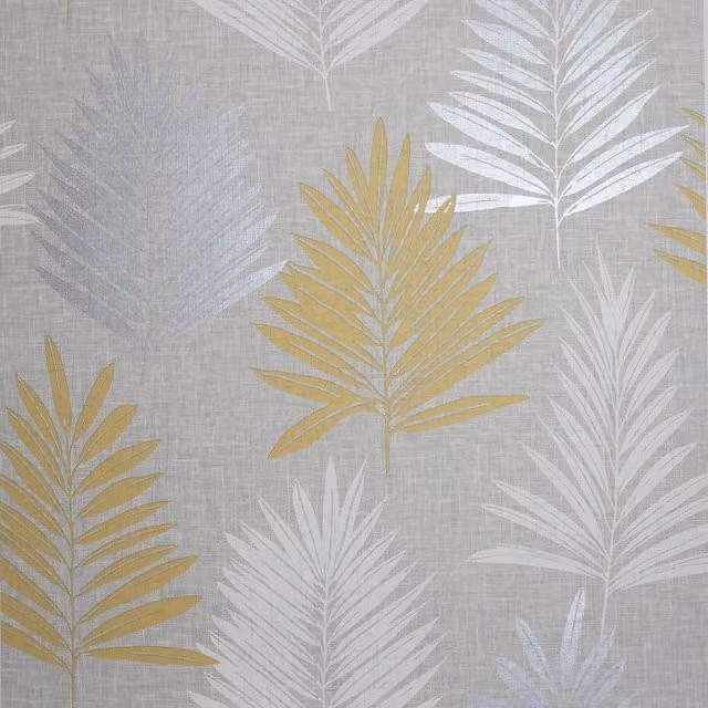 Arthouse Linen Palm Botanical Floral Wallpaper in Yellow, Silver and White – 1