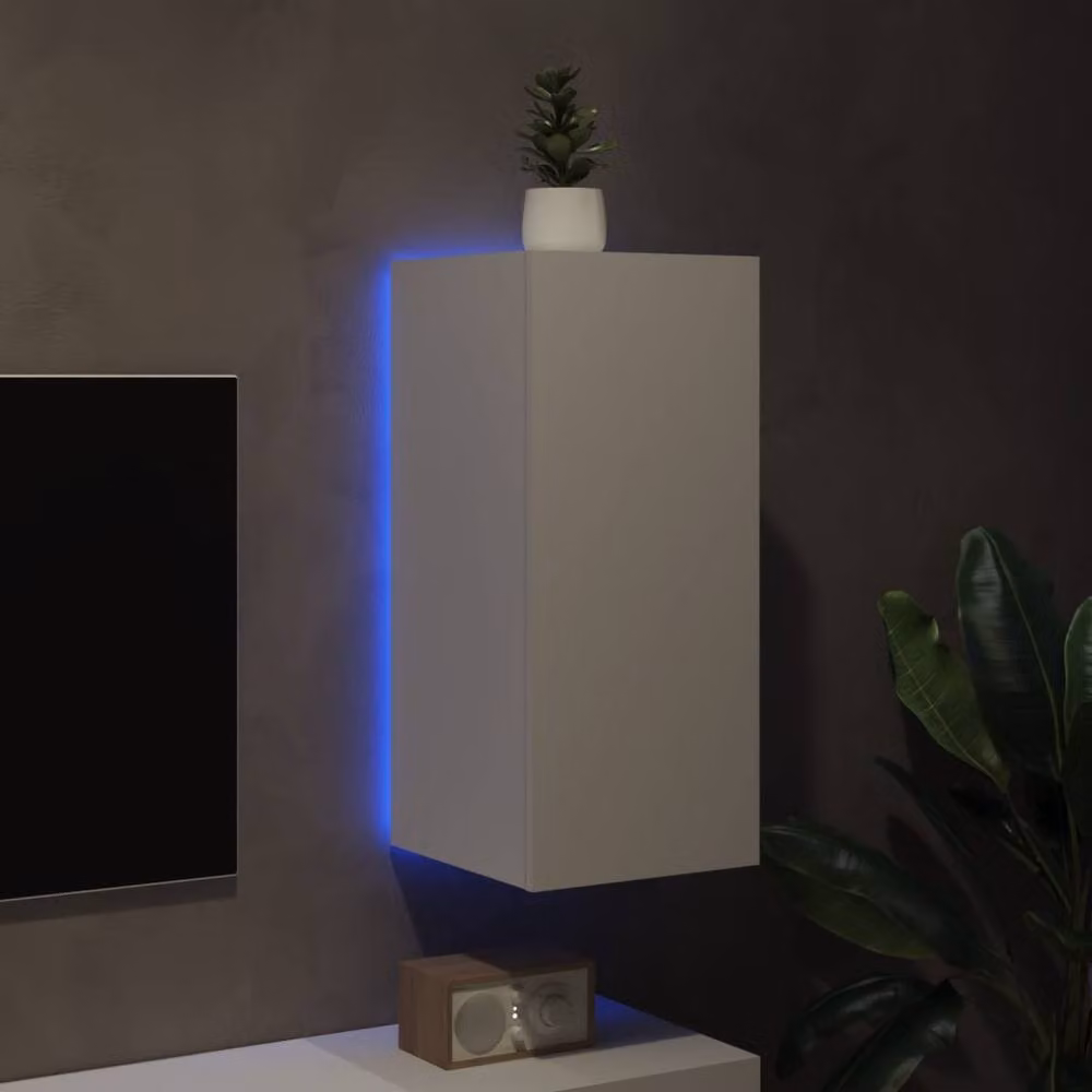 Berkfield Home Modern White TV Wall Cabinet with LED Lights, W/D/H: 30.5 x 35.0 x 70.0 cm – 3