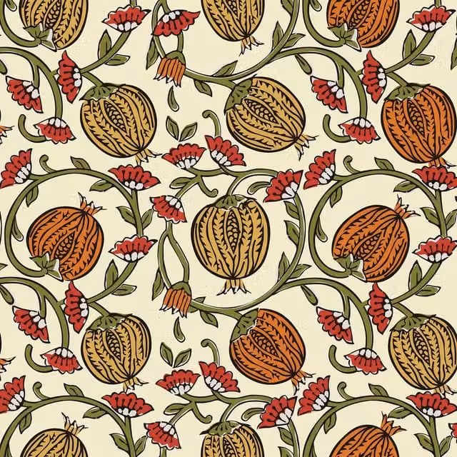 I Love Wallpaper Pomegranate Passion Botanical Art Nouveau Wallpaper in Cream, Yellow and Multicolour