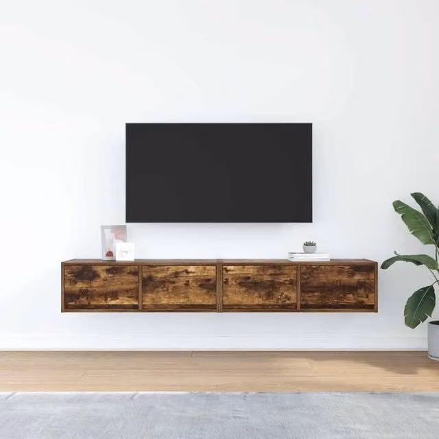 Berkfield Home Set of 2 Smoked Oak TV Cabinets in Brown, W/D/H: 80 x 31 x 25.5 cm