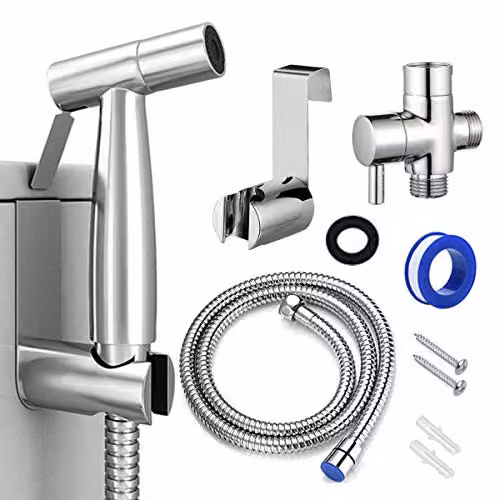 Nes Home Handheld Bidet Toilet Sprayer Jet Kit in Silver Stainless Steel – 4