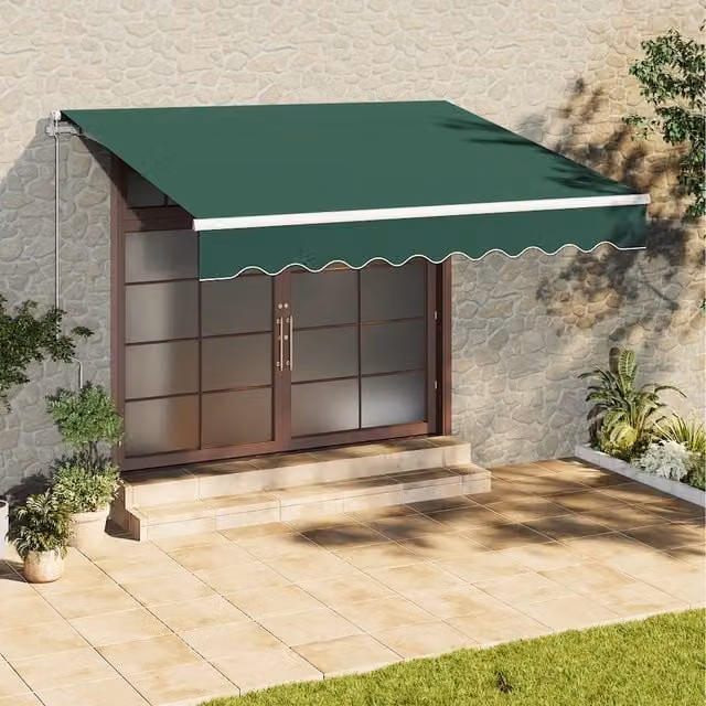 Livingandhome Green Polyester Fabric Retractable Wall-Mounted Patio Awning with Folding Arms, Width: 300 cm
