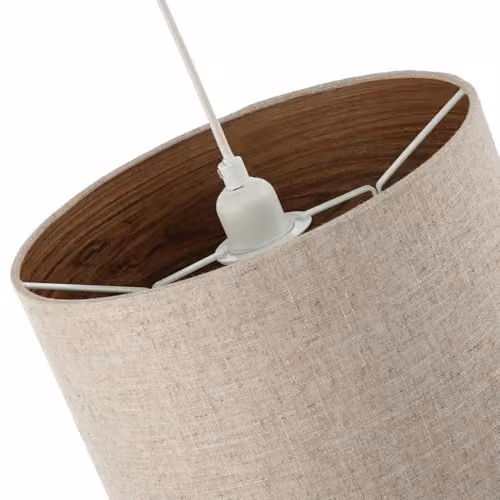 Happy Homewares Vintage Cylinder Linen Fabric Lamp Shade in Beige with Wood Effect Inner, W: 30 cm, H: 20 cm – 2