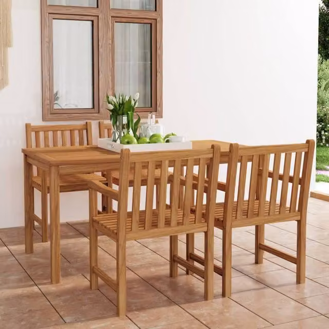 Berkfield Home 5 Piece Garden Dining Set in Brown Solid Teak Wood – 1
