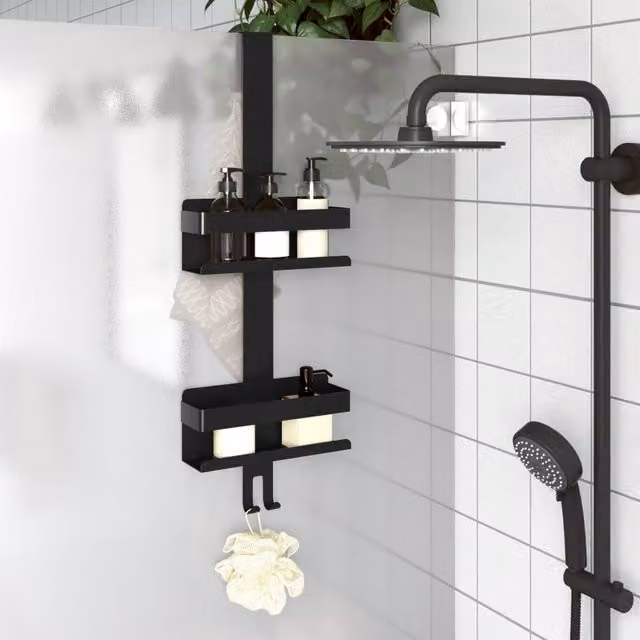 Berkfield Home Hanging Shower Caddy in Matt Black Brushed 304 Stainless Steel – 1