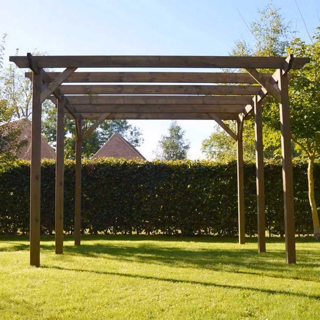 Rutland County Garden Furniture Ltd 6 Post Wood Garden Pergola in Rustic Brown, W: 600 cm, L: 420 cm, H: 270 cm – 3