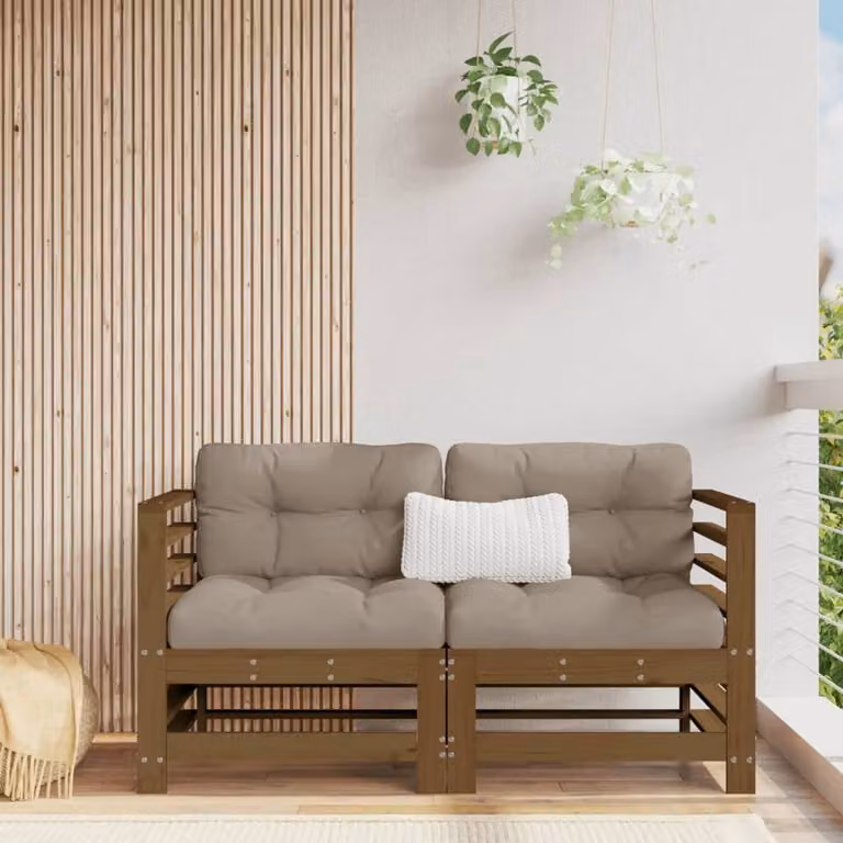 Berkfield Home Beautiful L-Shape Corner Garden Sofa Set in Honey Brown with Cushions and Solid Pine Wood Frame