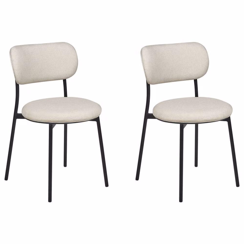 Wyld and Coco Set of 2 Beige Polyester Armless Dining Chairs with Painted Iron Legs – 2