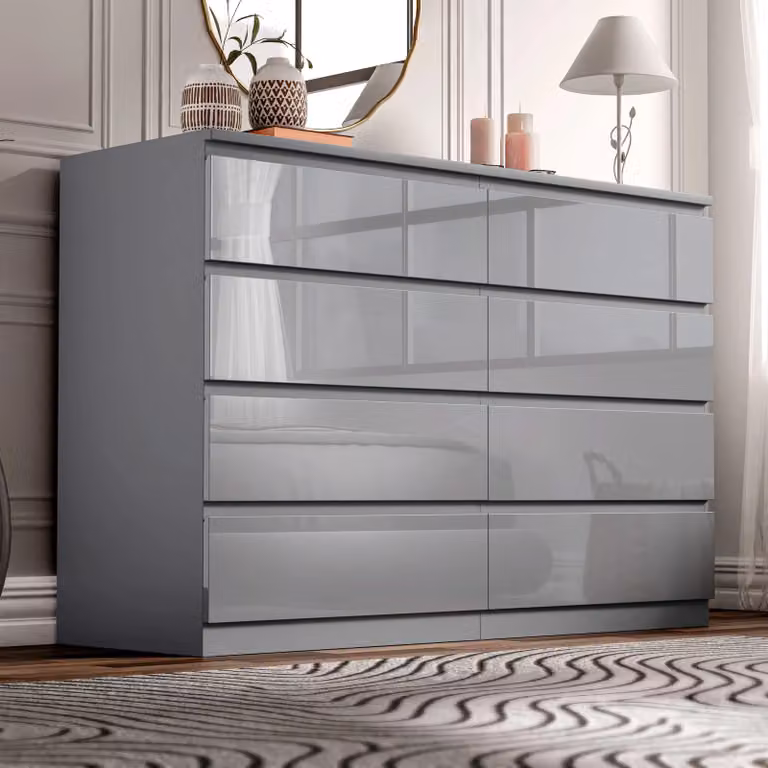 DHS High Gloss 8 Drawer Chest of Drawers in Grey