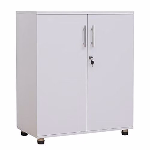 MMT Furniture Designs Ltd White Beech Wood Storage Cabinet with Lock and Adjustable Shelves, W/D/H: 72.5 x 40 x 90 cm
