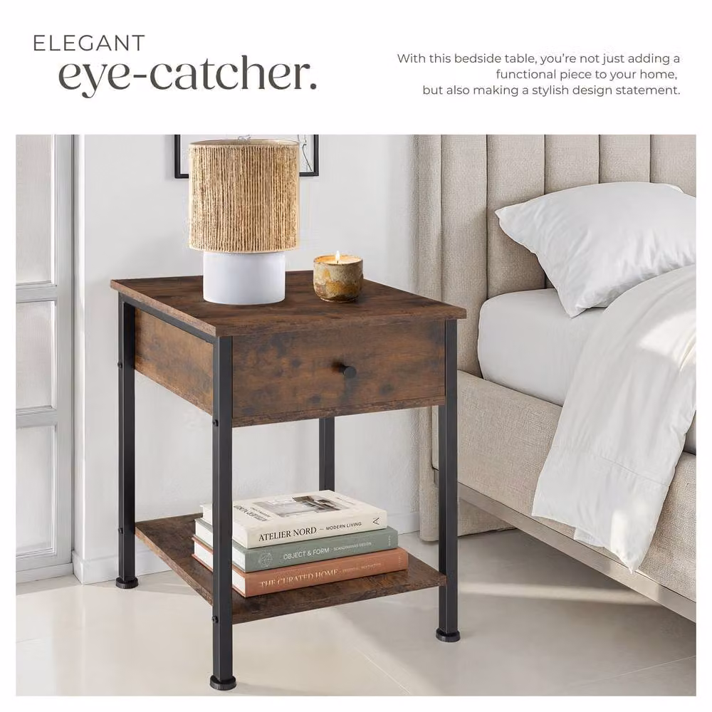 tectake Bradford Bedside Table with Single Drawer in Brown – 5