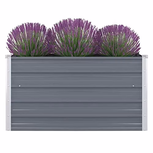 vidaXL Raised Garden Bed in Grey Galvanised Steel, W/D/H: 100 x 100 x 45 cm