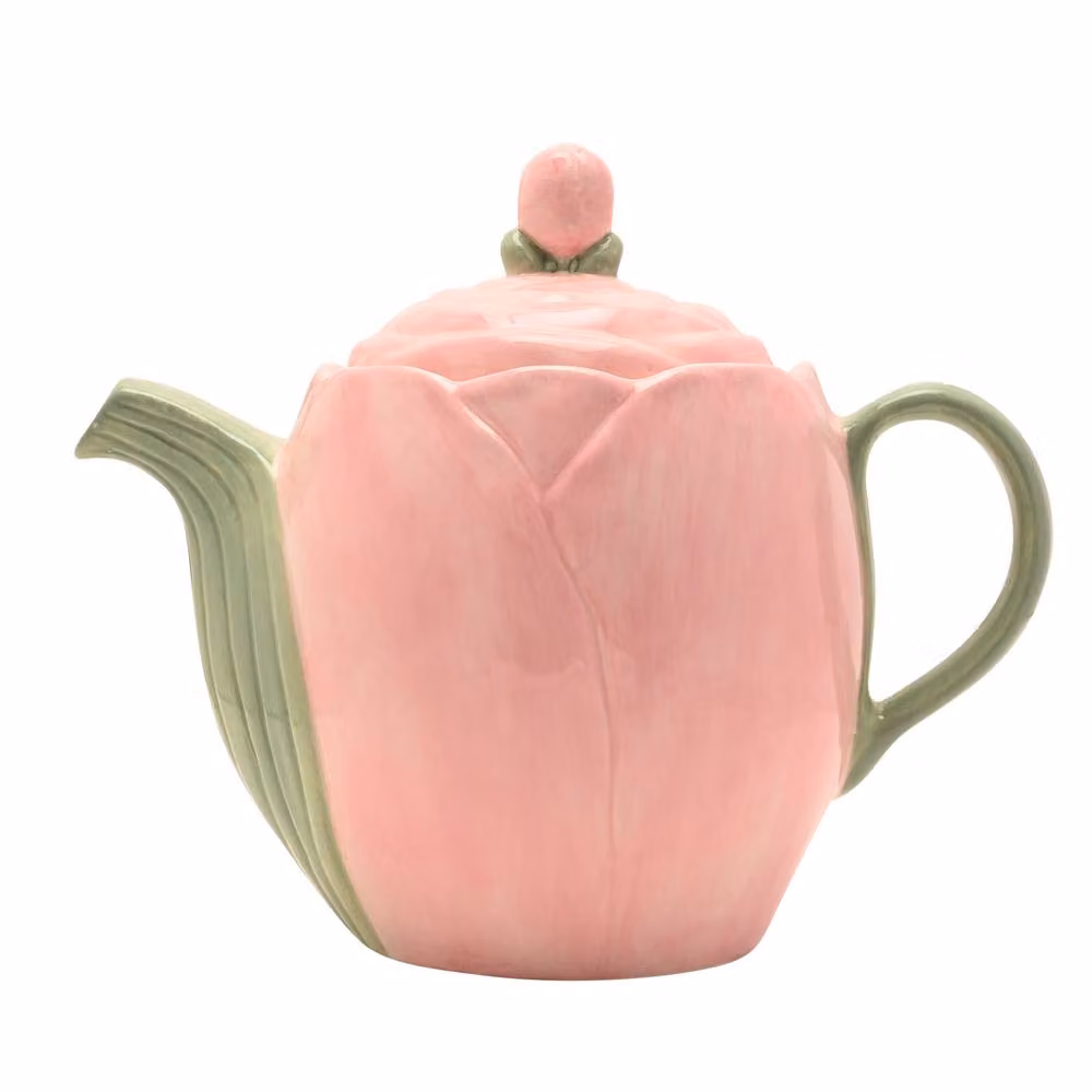 Hestia Pink and Green Floral Ceramic Tulip Teapot – 2