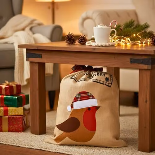 Shatchi Large Robin Santa Sack in Multicolour Burlap Hessian Linen, W/D/H: 70 x 50 x 50 cm – 9