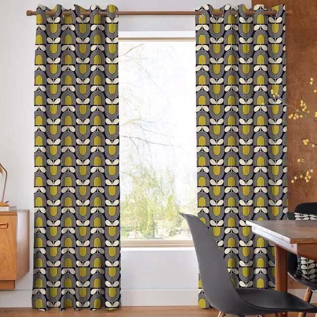 Orla Kiely Striped Tulip Made To Measure Blackout Eyelet Curtains in Blue, Yellow and Multicolour Cotton