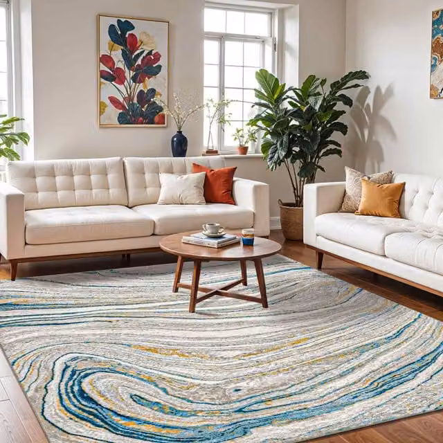 Livabliss San Francisco Modern Geometric Graphic Living and Dining Rug in Petrol Multicolour, W: 200 cm, D: 275 cm – 1