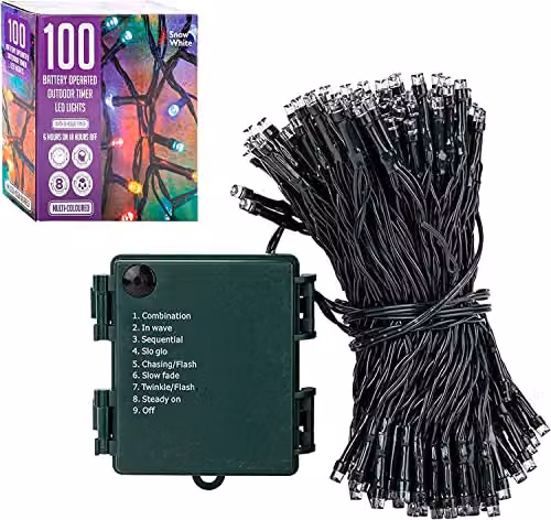 PMS VFM 100 LED Battery Powered Multicoloured Christmas Fairy Lights with 8 Functions and 6 Hour Timer for Indoor and Outdoor Use – 6
