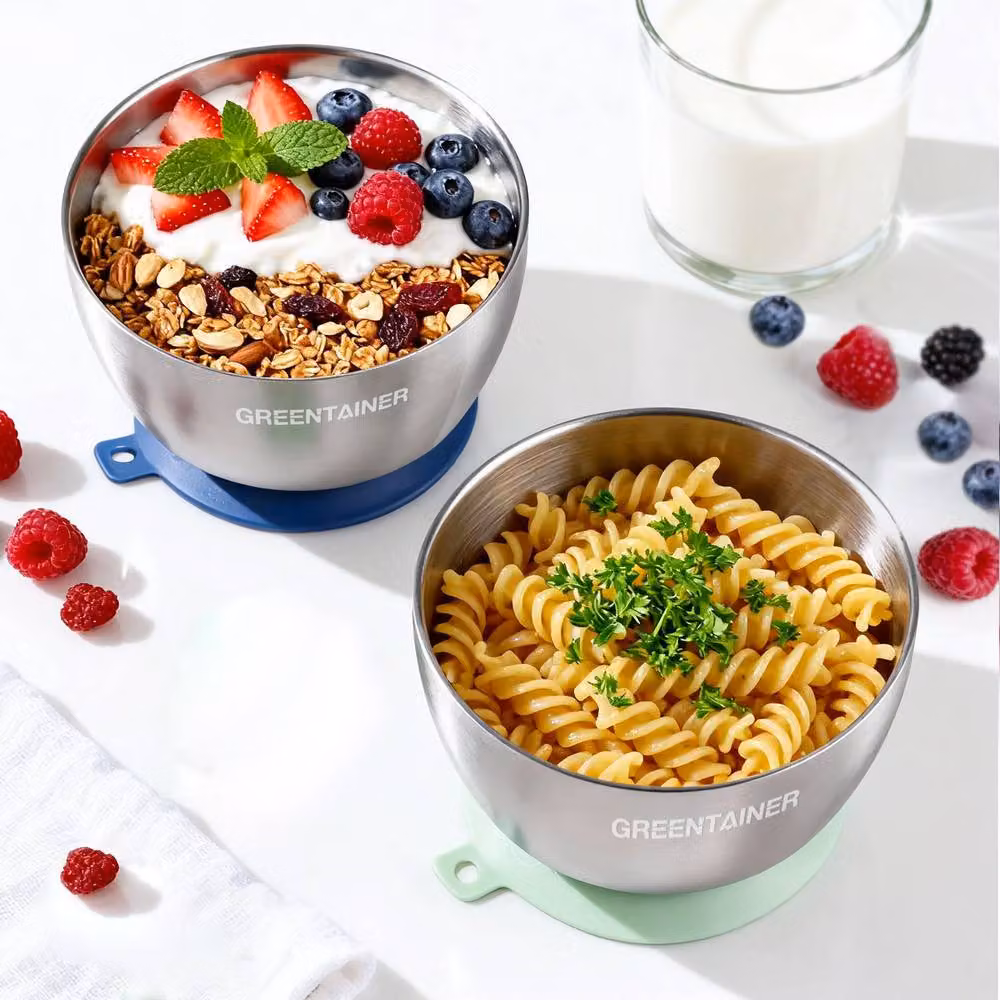 Greentainer 3-Piece Insulated Baby Bowl Set with Silicone Suction Base in Multicolour – 6