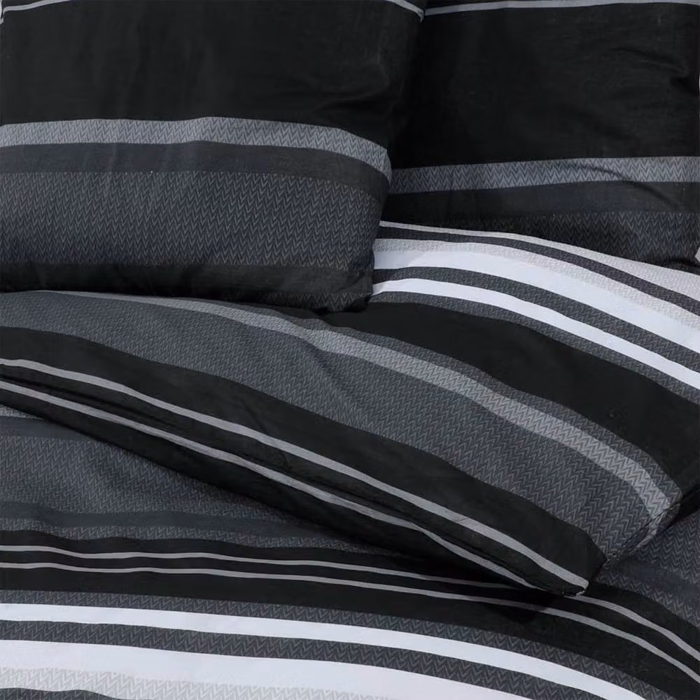 Berkfield Home Striped Cotton Duvet Cover and Pillowcase Set in Black and White, W/D/H: 260 x 240 x 240 cm – 5