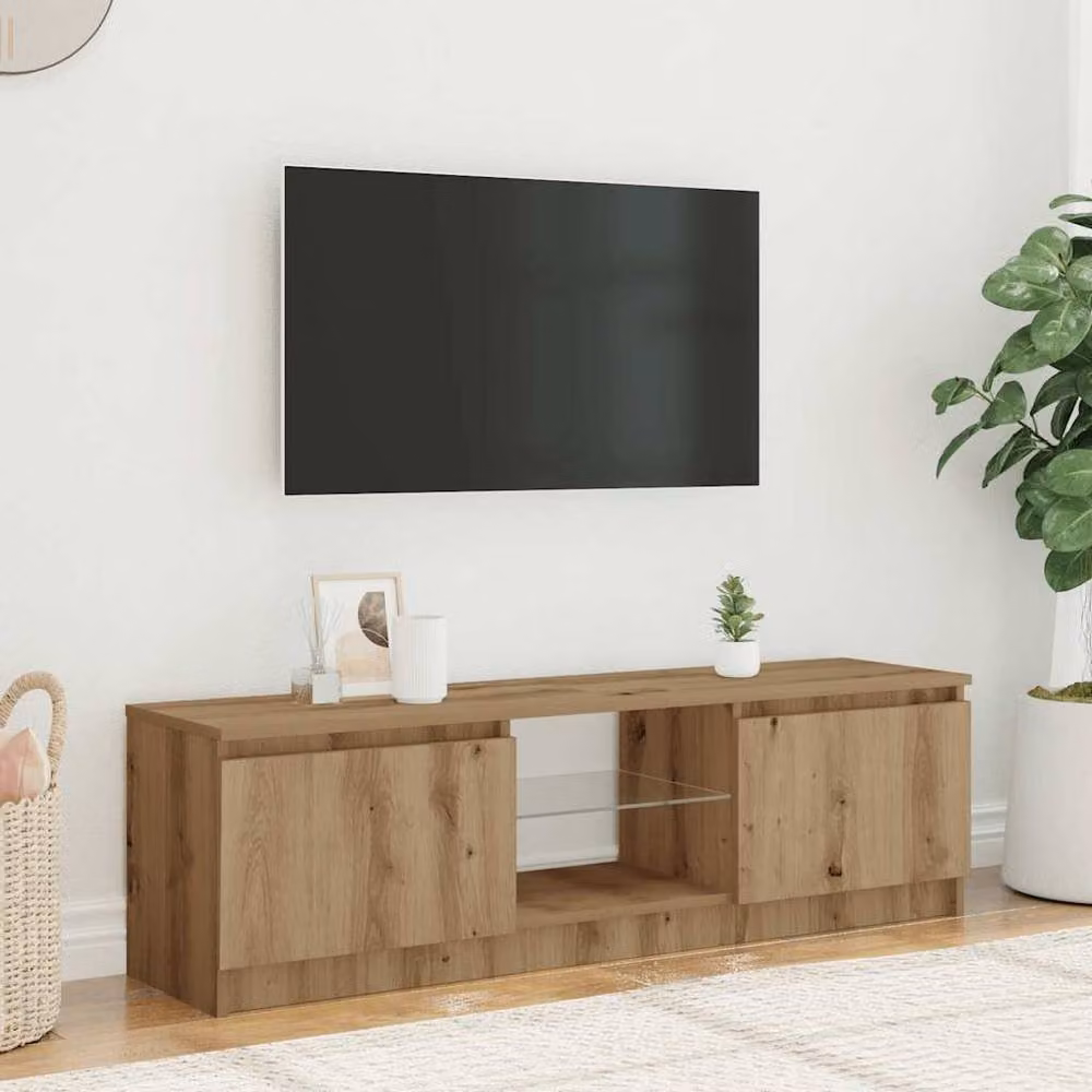 Berkfield Home Modern Artisan Oak TV Cabinet with LED Lights in Brown, W/D/H: 120 x 30 x 36 cm – 3