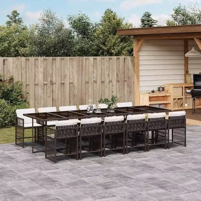 Berkfield Home 13 Piece Brown Poly Rattan Garden Dining Set with Cushions – 1